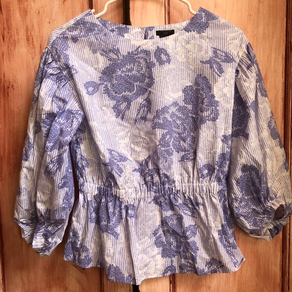 Ann Taylor balloon sleeve blue formal blouse